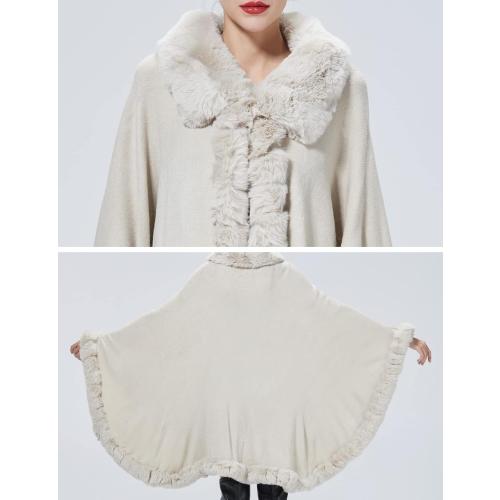 Poncho Shawl Wrap Winter Faux Fur Cape Cloak Coat with Faux Fur Trim Sleeveless Cardigan for Party