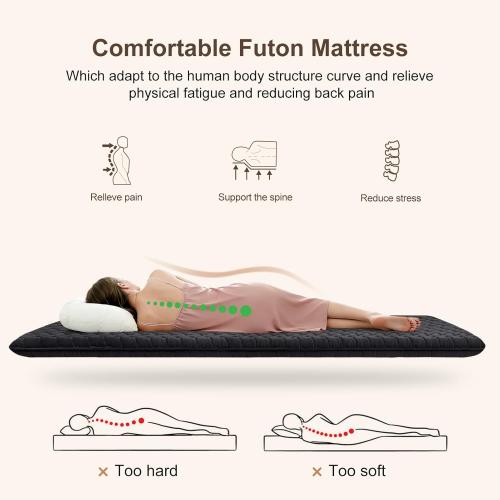 Premium Foam 3.2 Thick Japanese Futon Floor Mattress - 80x60 100% High-Density Foam,Comfortable Sleeping Pad,Tatami Mat for Dorm,Bedroom or Guest Room，Boys Girls Dormitory Pads(Black)