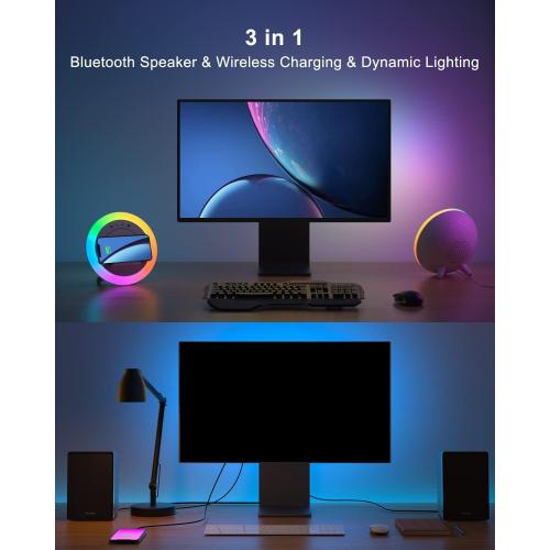 Bluetooth Speaker Night Lights, Wireless Charging Kids Speaker, Color Changing Modern Bluetooth Lamp,Teenage Boys Girls Gifts Ideas (15W Wireless Charging with Battery)