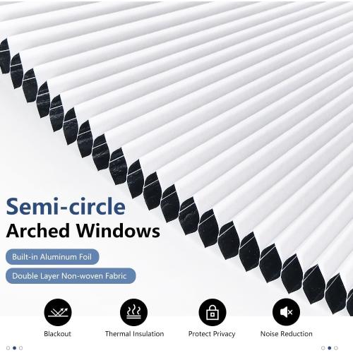 2 Packs Arch Window Shades Blackout Half Circle Cellular Shades, Pleated Blinds Half Moon Window Shades for Semi Circle Windows, Easy Cut and Install, (Radius: 36, White)