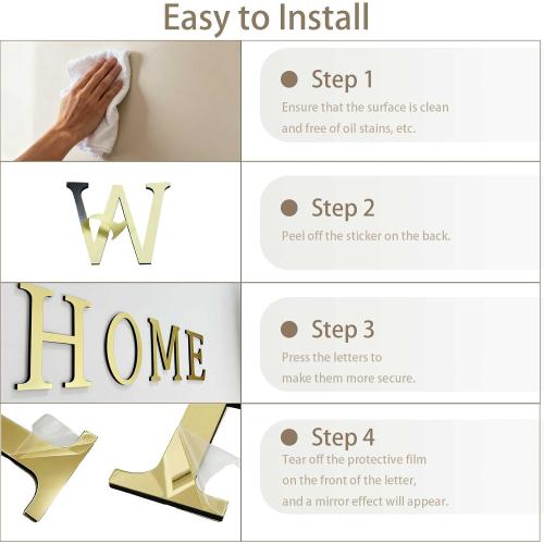 Large 3D Raised Letter Wall Stickers, 20cm 7.87inch Acrylic Alphabet Decals, Self-Adhesive Home Decor Letters for Living Room, Bedroom, Office, DIY, Light Gold (W, Light Gold)
