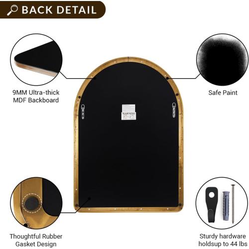 Size 20x30 Color  Gold ANDY STAR Brass Mirror, Size 20x30 Gold Arched Mirror, Brass Bathroom Mirrors for Wall in SUS304-Anti-Rust, Seamless Tube Metal Frame, Wall-Mounted Vertical 1’’ Deep