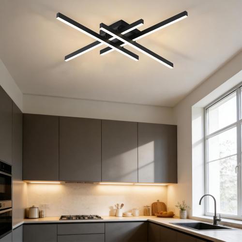 Semi Flush Mount Modern Light Fixture,35.4 Modern LED Ceiling Lights Fixture,for Hallway,Entrance,Cafe,Living Room,Bedroom,Corridor,Porch,Passage Light Fixtures (Black (4-Lights))