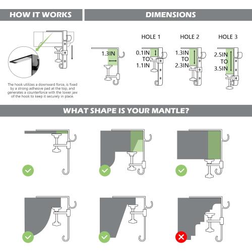 Stocking Hangers for Mantel,4 Pcs 2 in 1 Adjustable Fireplace Christmas Stocking Holder,No-Drill, Easy to Install Garland Hanger for Christmas Decorations,Fits 0.1”-3.5”Mantles(Black, 4)