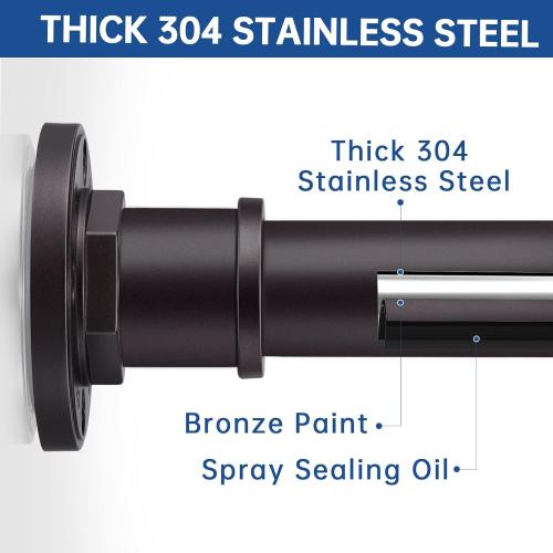 BRIOFOX Industrial Shower Curtain Rod - 2-in-1 Design Tension Curtain Rod - Never Rust Non-Slip 43 to 72 Inch Stainless Steel, Bronze Window Curtain Rod