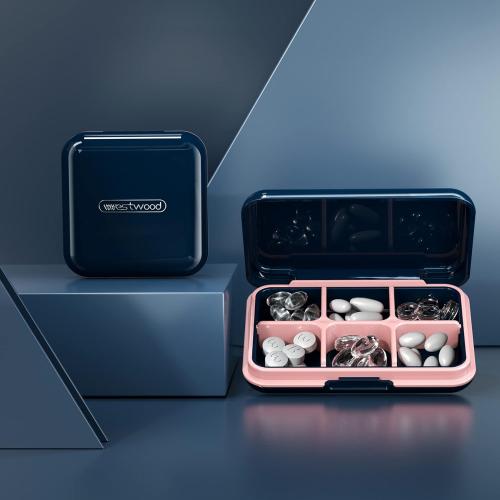 DUBSTAR Travel Pill Organizer Moisture Waterproof Small Pill Box for Pocket Purse 4 6 Compartments Portable Pill Case Medicine Vitamin Holder Container,Blue