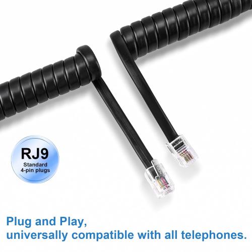 EZYUMM Phone Cord for Landline, 2 Pack Black Handset Telephone Cord, 10Ft Uncoiled(1.5 FT Coiled) Universal Replacement Cable for Desk & Wall Phones