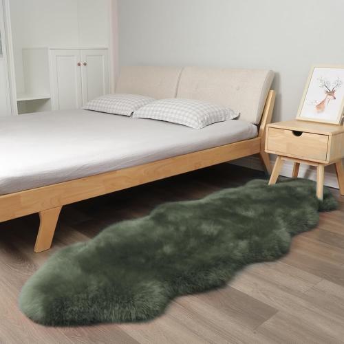 Green Premium Genuine Fur Sheepskin Rug Real Australia Sheepskin Natural Luxury Fluffy Lambskin Fur Area Rug Seat Covers for Kids Bedroom Sofa Chair Cover (Military Green, Double Pelt/2ft x 6ft)
