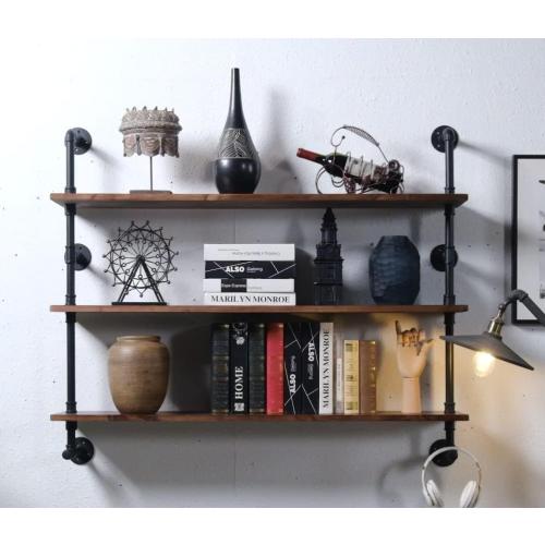 Industrial Pipe Wall Shelves with Real Wood Plank ,36 Inches Floating Shelves for Wall Farmhouse Book Shelves Dark Brown 3 Tier for Kitchen,Living Room Decor and Bar Shelving