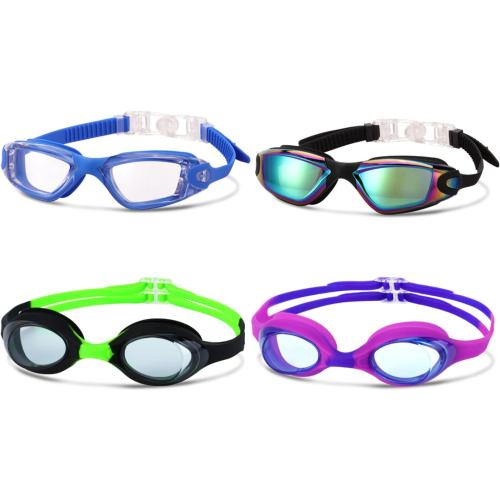 4 Pack Kids Swim Goggles Ages 6-14 UV Protection Anti Fog No Leaking Pool Swimming Goggles for Boys Girls Youth