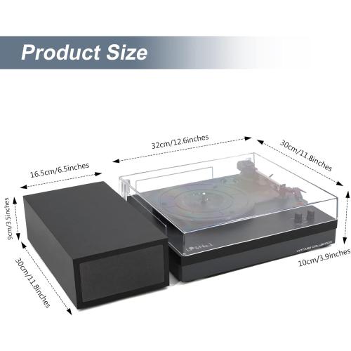 Vinyl Record Player with Stereo Bookshelf Speakers, 3-Speed Belt-Drive Turntable, Modern Vinyl LP Player with Wireless Playback, Auto Stop, RCA Output | Black Leather