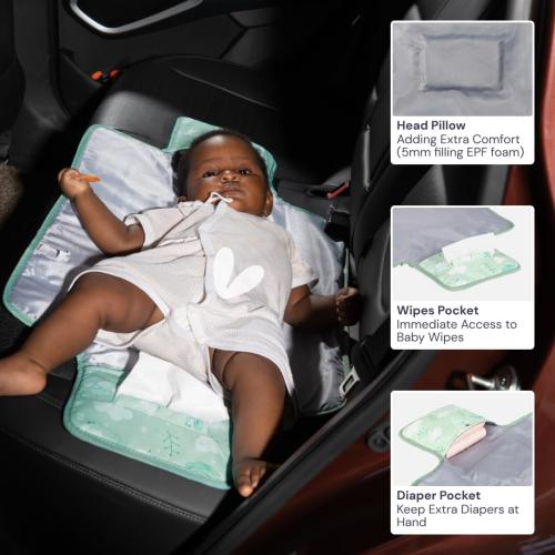 BabbleRoo Baby Changing Pad - Comfortable Portable Changing Pad, Compact, Fits in Any Diaper Bag - Lightweight and Soft with Cute Designs, Convenient Pockets, Extra Head Support – Sage Green Birdy