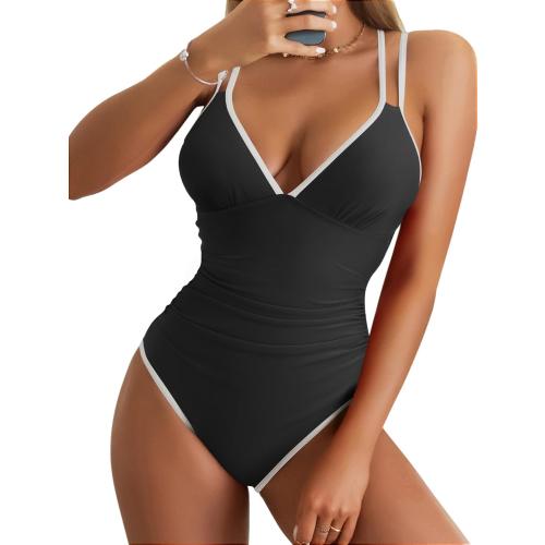 Size XL...B2prity Women's V Neck One Piece Swimsuit Tummy Control Slimming Bathing Suit Double Straps Crisscross Back Swimwear