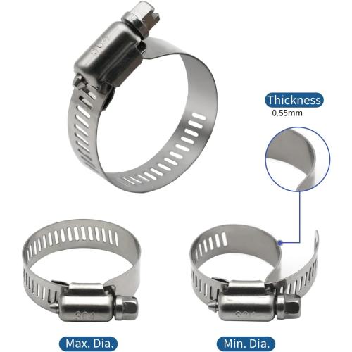 16 Pack Stainless Steel Hose Clamps, 1 inch to 2 inch Worm Gear Metal Hose Clamps for Pipe, Dryer Repair, Tubing and Fuel Line
