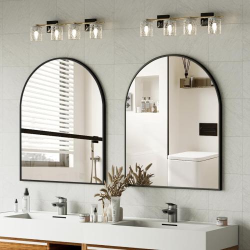 Arched Bathroom Mirror, 32x34 Inch - Wall Mounted Vanity Mirror with Aluminum Alloy Frame - Ideal for Living Room, Bedroom, Bathroom, and Entryway, Hanging or Leaning, Black