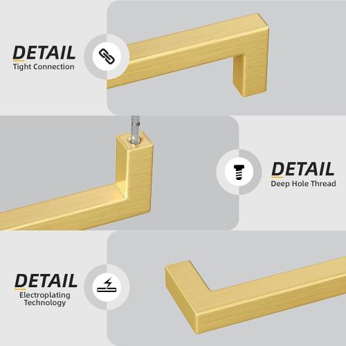 goldenwarm 40 Pack 6-1/4 inch Gold Cabinet Pulls Brushed Brass Drawer Handles Modern Square Stainless Steel Hardware Pull for Kitchen Cupboard Dresser