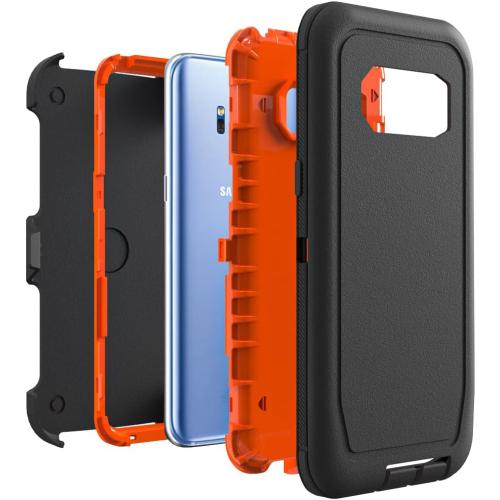 Case for Galaxy S8 with Clip, Heavy-Duty Tough Rugged Shockproof Drop Protective Cover Cases for Samsung Galaxy S8, Black Orange