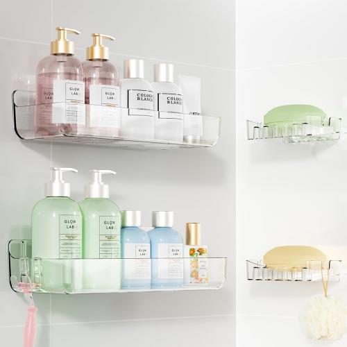 Sotfamily Crystal-Clear Shower Caddy with Soap Dish & Adhesive Pads, 2 Pack