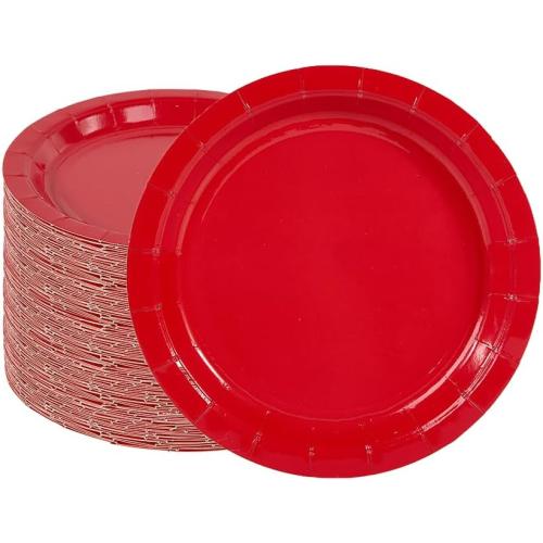 Ottin 50-pack Red Valentine's Paper Dessert Plates 7'' Disposable Appetize Cake Plates for Birthday Wedding Party Snacks Daily Use, President's Day, Mother's Day, Memorial Day