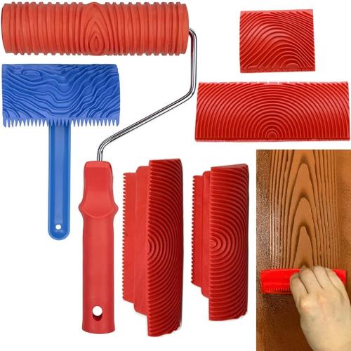 Wood Graining Tool Set, 6pcs 7 Fake Wood Grain Roller Painting Tool with Handle DIY Rubber Graining Tool Paint Look Like Wood for Wall Room Art Paint Decoration