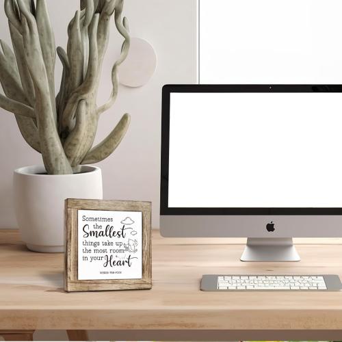 Classic Winnie the Pooh Decorative Wooden Table Sign, Cute Bear Shelf Table Decoration, Inspirational Wood Box Sign Decor for Nursery Kids Room Playroom Bedroom Baby Shower