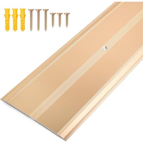 Aluminum Metal Door Threshold, Floor Transition Strip, 36'' L x 4'' W x 0.1'' H, Flat-Profile Threshold, Flooring Gaps Carpet Vinyl Wood, Stylish Doorway Transition Draft Protection (Gold)