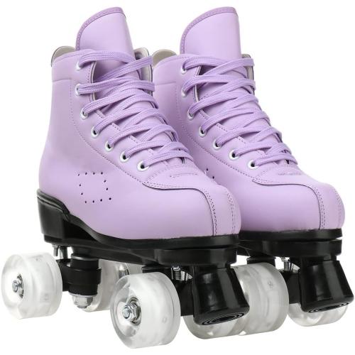 Roller Skates for Women and Men Cowhide High-Top Shoes Classic Double-Row Roller Skate Four-Wheel Roller Skates for Men Girls Unisex Size 35