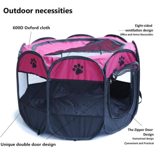 Portable Pet Playpen, Foldable Dog Playpens, Indoor/Outdoor Pet Exercise Kennel Tent Mesh Shade Cover Travel Dog Play Tent for Puppies/Dogs/Cats/Rabbits (M:35*35*24, Rose)