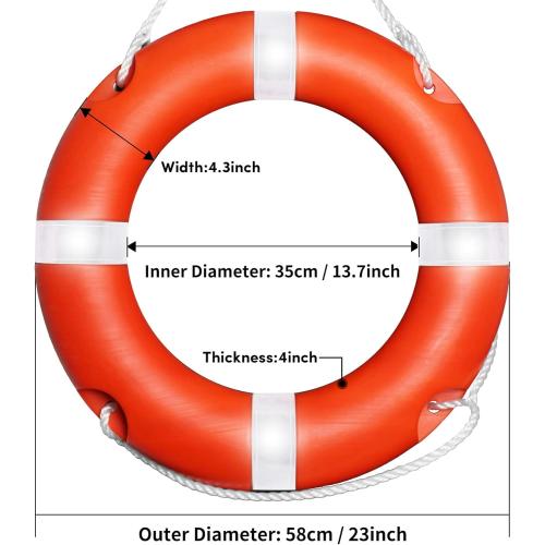Life Ring for Boating Safety - 23 and 28 Boat Safety Throw Rings with Reflective Strip and Grab Lines (2 Color)