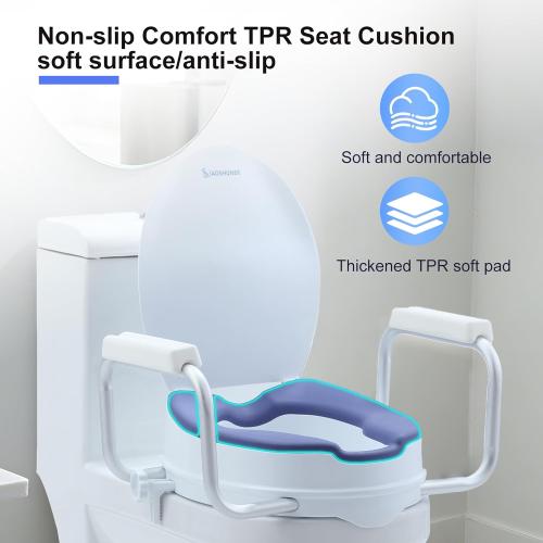 Toilet Seat Risers for Seniors,Adjustable Anti-Silp Handles & Thickened Cushion, Options for Elderly Handicap Medical Hip Replacement Surgery Lift,300 lbs, Easy Clean,Blue