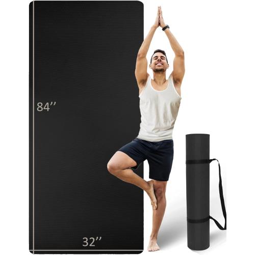 Extra Long & Wide Thick Yoga Mat for Tall Men & Women, 84'' x 32'' x 7mm Oversized Yoga Mat Double-Sided Non Slip, Pro TPE Yoga Mats with Strap