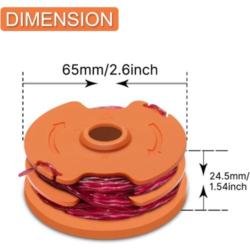 WA0007/50022833 Trimmer Spools for Worx Weed Eater WG116 WG119 WG183: 2×16ft 0.065 Inches Durable Auto-Feed Replacement String Compatible with Worx, 50019417 Cap Cover (8 Line Spool)