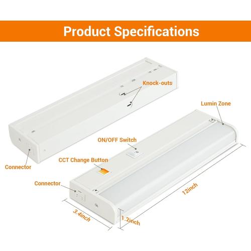 Dawnrise 24 Hardwired Under Cabinet Light,Linkable,1270 Lumens,3 Color Selectable,Brightness Adjustable,Under Counter Lights for Kitchen,Wide Luminous Surface,White Finish,Metal Base(1 Pack)