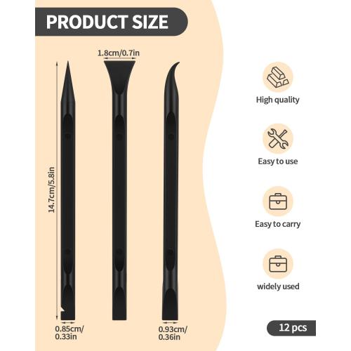 12 PCS Carbon Fiber Plastic Scrapers Tool, Non-Scratch Scraper Tool for Tight Spaces, Multi-Purpose Label Scraper Pen-Shaped, for Car Cleaning Supplies, Kitchen, Crevices, Stains (Black)