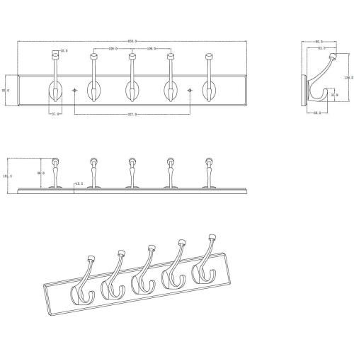 Richelieu Hardware T030210195 Transitional Hook Rack 25-5/8 in (650 mm), White and Brushed Nickel