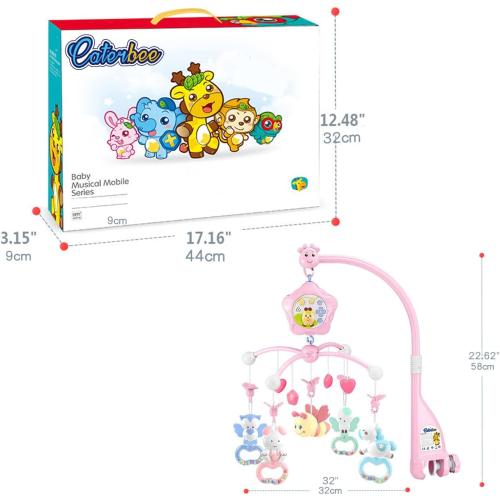 Baby Mobile for Crib with Musicial and Lights, Remote and Projection. Pack and Play Toys for Ages 0  Months (Pink-Bee)