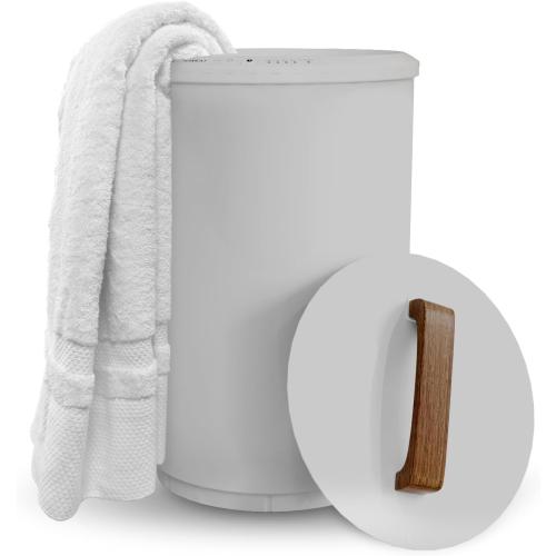 SAMEAT Heated Towel Warmers for Bathroom - Large Towel Warmer Bucket, Wood Handle, Auto Shut Off, Fits Up to Two 40X70 Oversized Towels, Gray