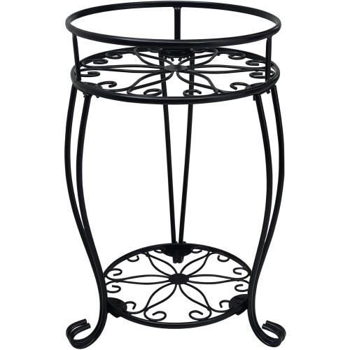 CASIMR 2 Tier Plant Stand, 19.2 inch Tall Metal Potted Holder Rack,Indoor Outdoor Multiple Flower Pot Shelf Rustproof Iron Garden Container for Garden Patio Living Room Corner Balcony, Black