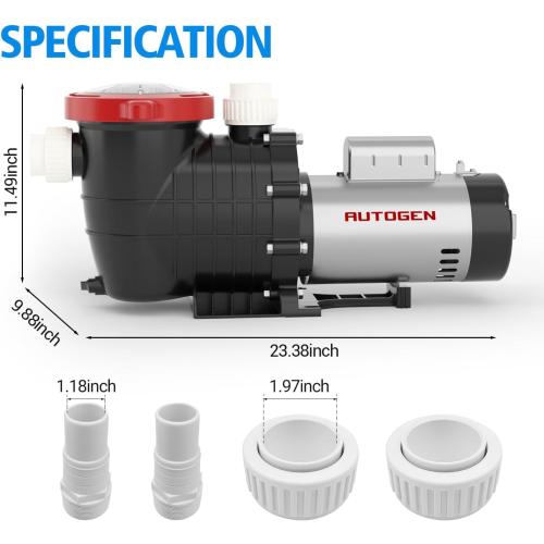 Pool Pump, 2.0 HP Variable Speed, 8000GPH 230V Above Ground, 1500W Swimming with Strainer Basket and Drain Plug 60HZ Silent Operation, UL for Security