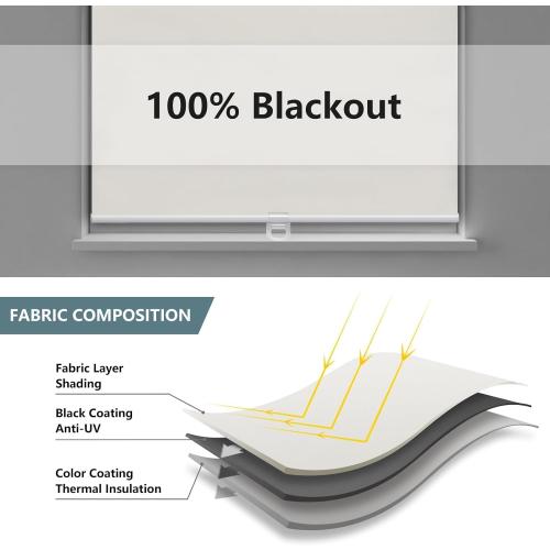AOSKY Cordless Roller Shades Blackout Blinds for Windows Room Darkening Rolled Up Shades with Spring System, UV Protection Window Shades Door Blinds for Home and Office (50 W x 72 H, Ivory White)