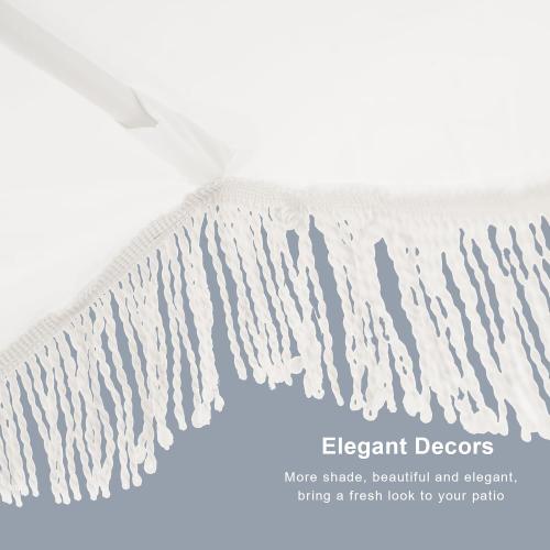 Tempera 9ft Auto Tilt Scalloped Patio Umbrella with Fringe(White) | Outdoor Table Umbrella, Fade Resistant Canopy, 8 Sturdy Ribs, Luxurious Vintage, For Lawn, Pool, Deck, Balcony