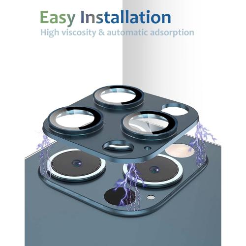 [2 Pack] Tamoria Compatible for iPhone 12 Pro Max Camera Lens Protector Metal Plus Tempered Glass Camera Cover Oneness Design, Support LIDAR Scanner, Explosion-Proof Accessories Blue