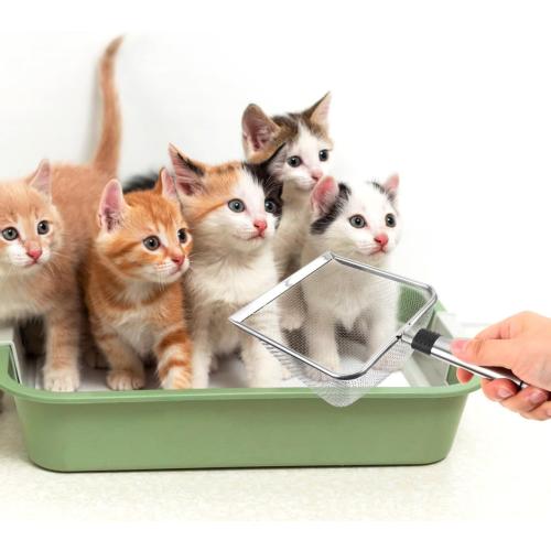 Silver Mesh Litter Scoop, Stainless Steel Litter Scooper Metal Sand Shovel Small Cat Litter Scoop Fine Mesh Metal Reptile Litter Cleaner Scooper for Cats, Reptiles, and Small Pets