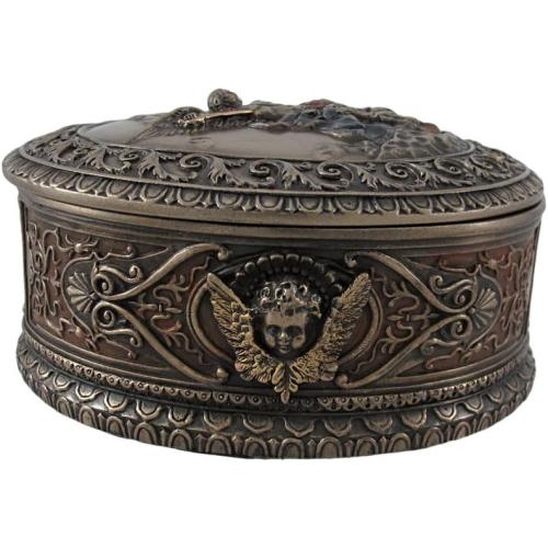 Veronese Design 4.75 Inch Saint Michael Ornate Oval Shaped Bas Relief Trinket Rosary Box Cold Cast Resin Bronze Finish