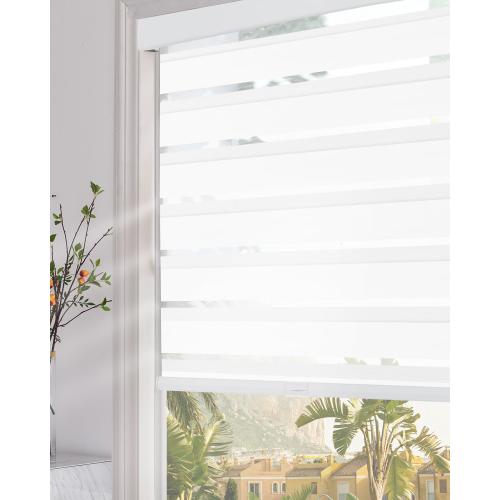 Persilux Blackout Cordless Zebra Blinds for Windows (35 W x 64 H, White) with Upgraded Cassette Free-Stop Dual Layers Sheer Roller Shades for Home and Office
