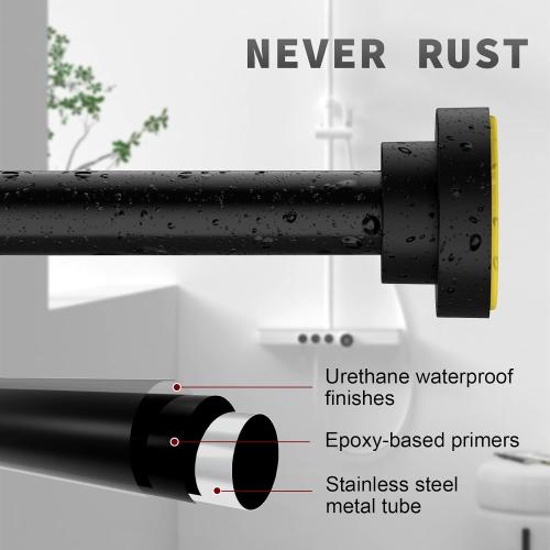 Shower Curtain Rod Adjustable 43-92 inch, 1Diameter Spring Tension Curtain Rod No Drill, Anti-Rust Non-Slip Shower Rod, Black Shower Curtain Rod for Bathroom Tension