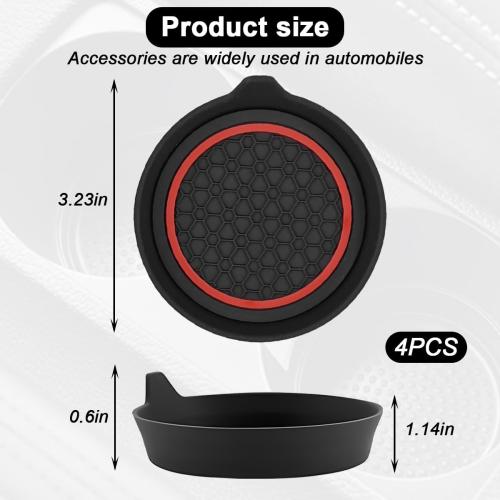 HZEL 4PCS 2.75 Inch PVC Car Cup Holder Coasters, Red/Black