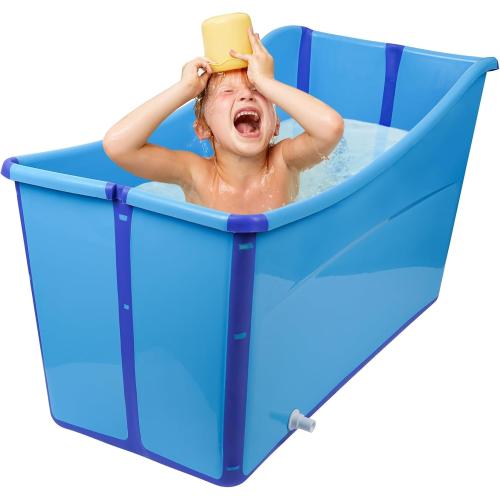 BLUE Large Size Portable Ice Bath Tub for Toddler Teenager Twins Pets and Small Adults, Foldable Ice Bath Tub for Both at Home and On The Go (Blue)