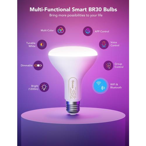 Govee Smart Light Bulbs, 1200 Lumens Dimmable BR30 Bulbs, RGBWW Color Changing Light Bulbs, WiFi & Bluetooth LED Bulbs, 16 Million Colors, Music Sync, Compatible with Alexa, Google Assistant, 6 Pack