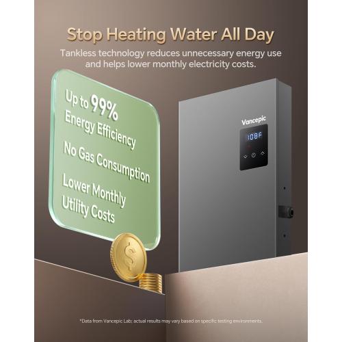 Vancepic 14kW Tankless Water Heater Electric 240V, Instant Hot Water On Demand, Self-Modulating Energy Saving, LED Display, Compact Space-Saving Design